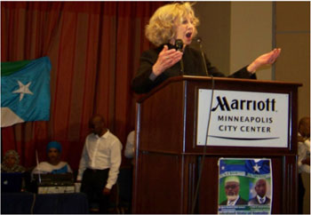 Diane Hofstede speaking at Jubbaland State of Somalia Celebration